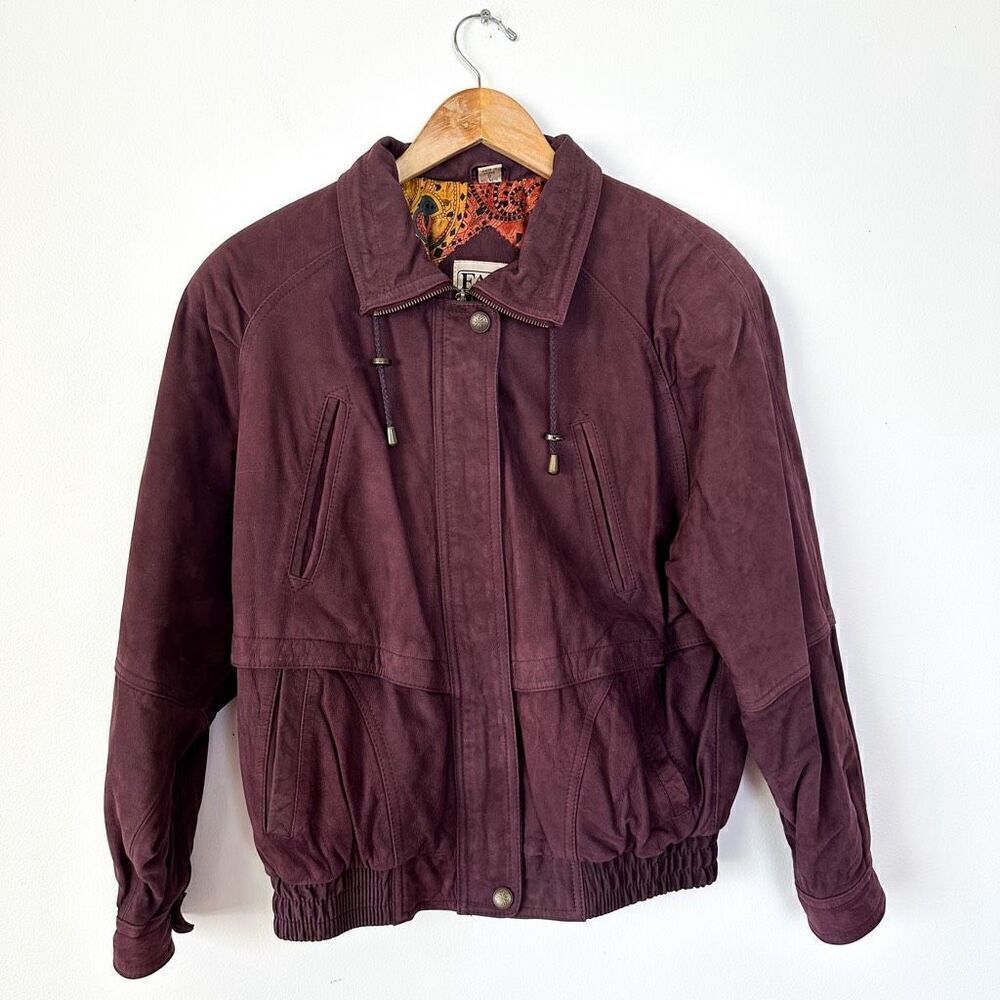 Falls Creek Men’s Vintage Suede Leather Plum Bomber Jacket